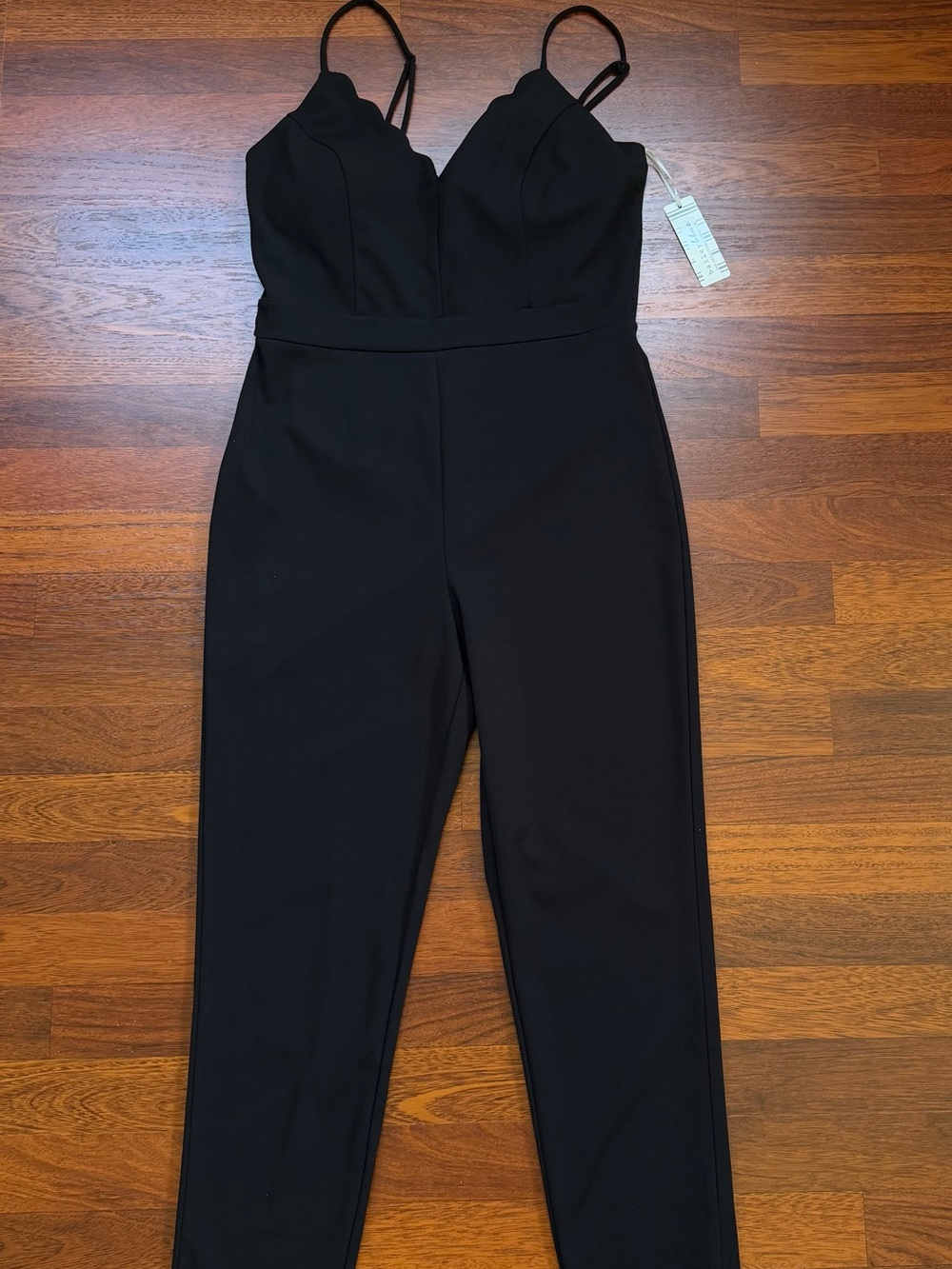 bailey blue Black Scalloped V-Neck Jumpsuit